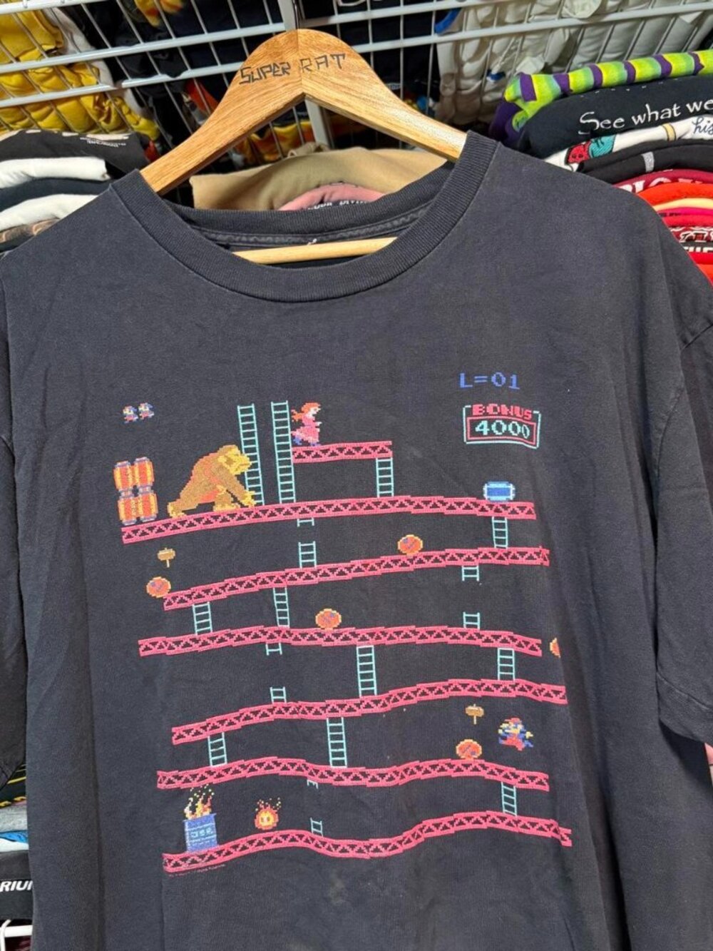 Y2K vintage donkey Kong Mario video game graphic t shirt black